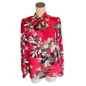 Zac & Rachel Women's Floral Blouse Secretary Tie Boho Career Chic Top Size L